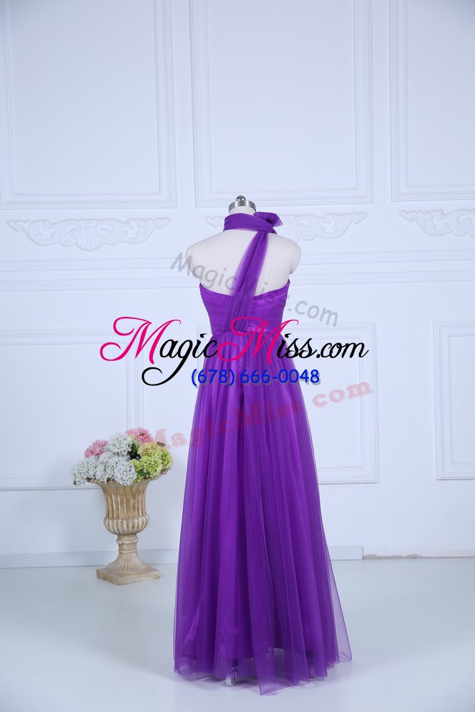 wholesale superior halter top sleeveless zipper quinceanera court dresses eggplant purple tulle