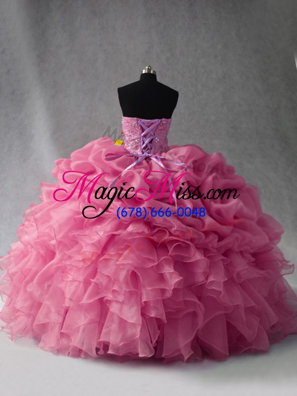 wholesale enchanting ball gowns 15th birthday dress rose pink sweetheart organza sleeveless floor length lace up