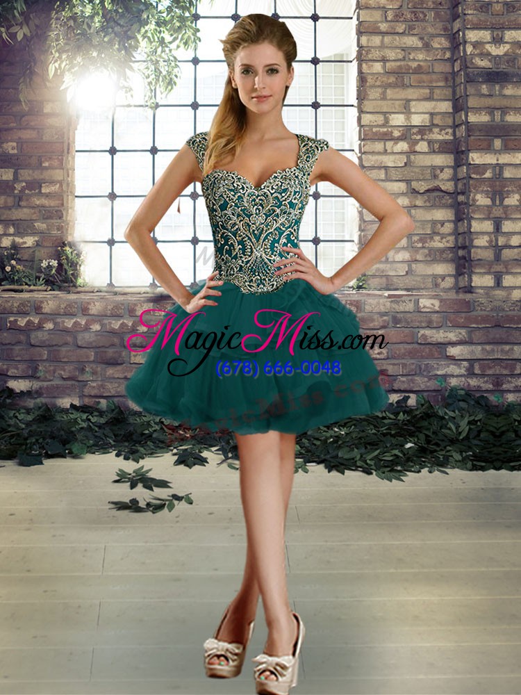 wholesale fantastic peacock green quinceanera dresses military ball and sweet 16 and quinceanera with beading and ruffles straps sleeveless lace up