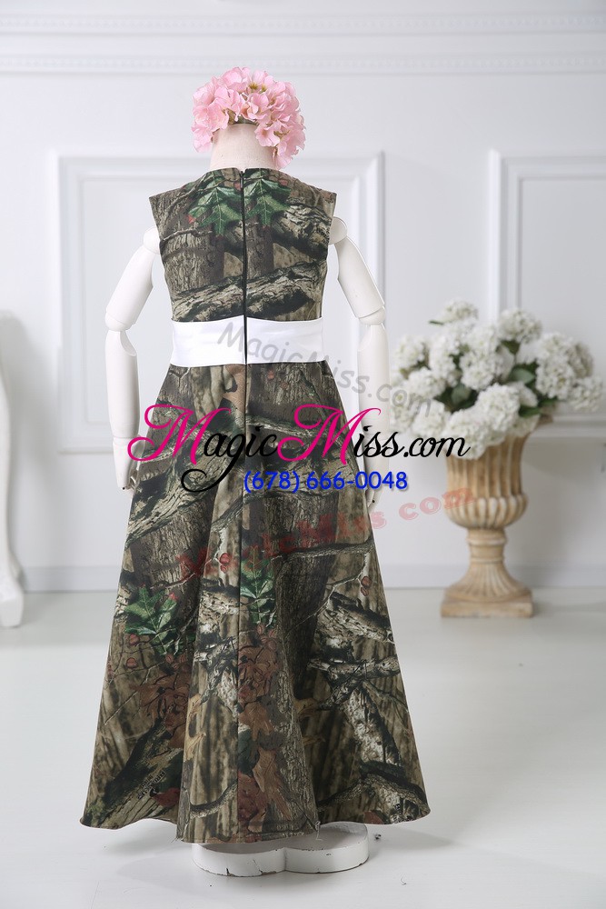 wholesale noble scoop sleeveless printed flower girl dresses for less belt zipper