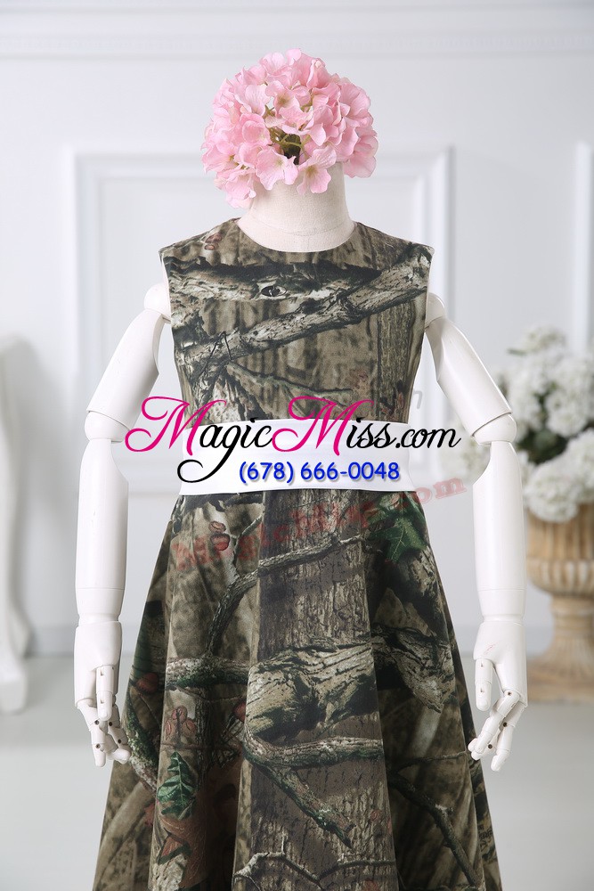 wholesale noble scoop sleeveless printed flower girl dresses for less belt zipper