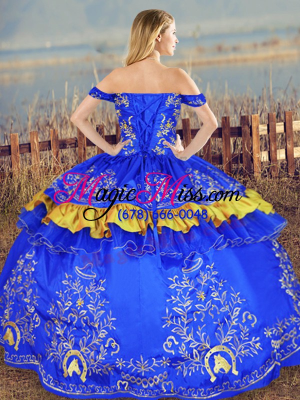 wholesale turquoise quinceanera dress sweet 16 and quinceanera with embroidery off the shoulder sleeveless lace up