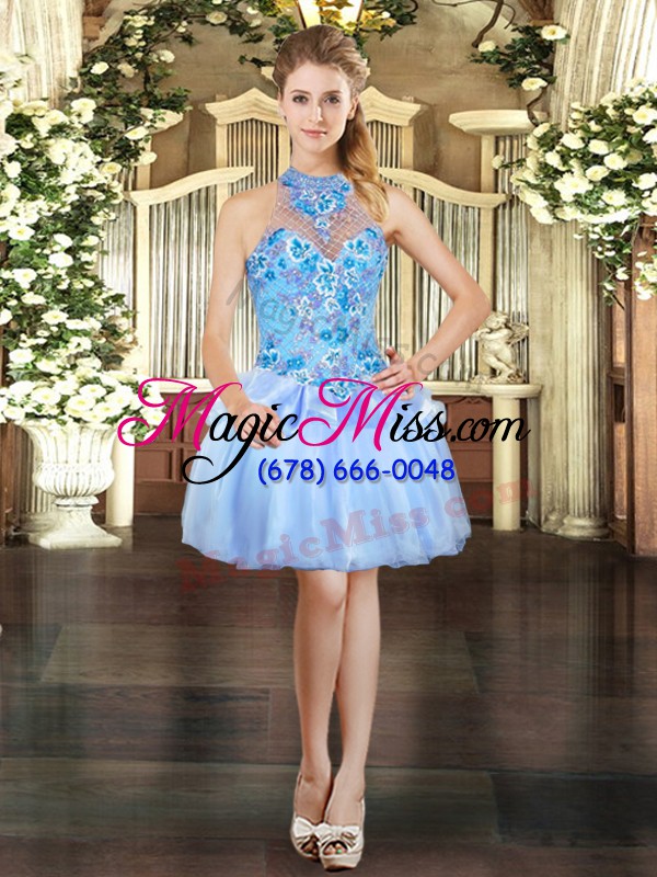 wholesale blue sleeveless organza lace up ball gown prom dress for military ball and sweet 16 and quinceanera