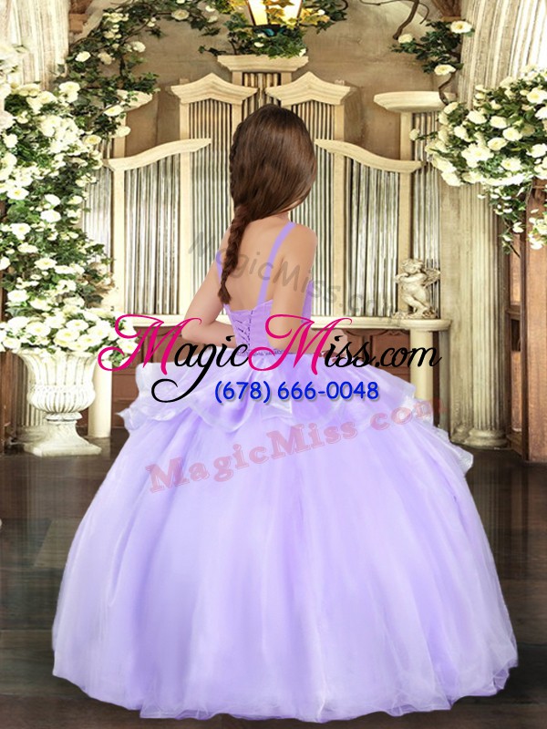 wholesale straps sleeveless organza girls pageant dresses beading lace up