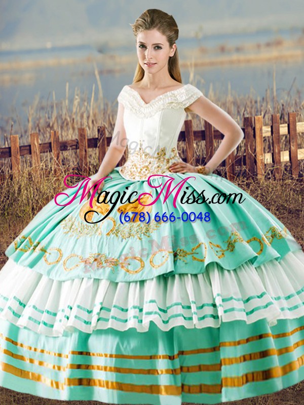 wholesale floor length lace up sweet 16 quinceanera dress apple green for sweet 16 and quinceanera with embroidery and ruffled layers