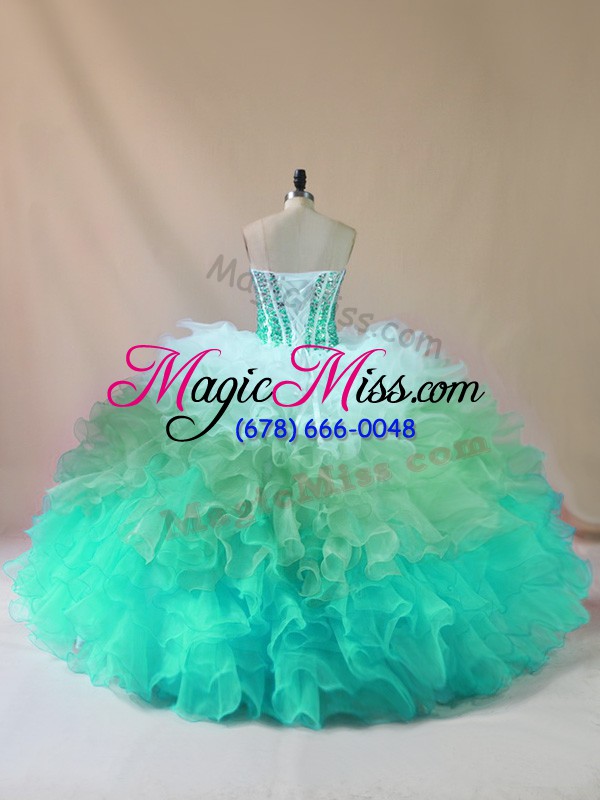 wholesale sweetheart sleeveless sweet 16 quinceanera dress floor length beading and ruffles multi-color tulle