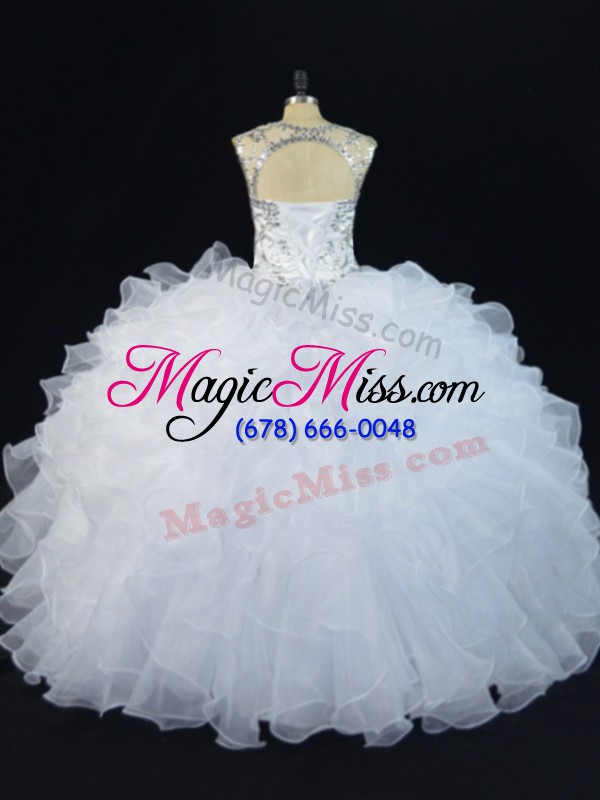 wholesale scoop sleeveless organza 15 quinceanera dress beading and ruffles lace up