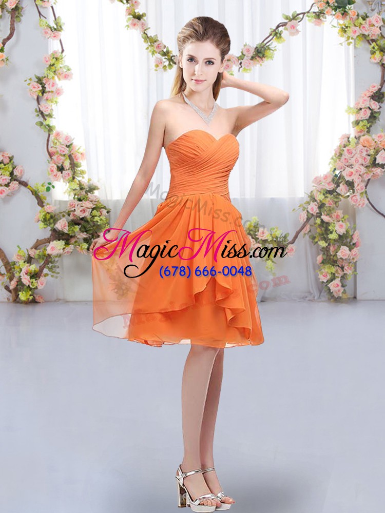 wholesale lovely empire vestidos de damas orange sweetheart chiffon sleeveless knee length lace up