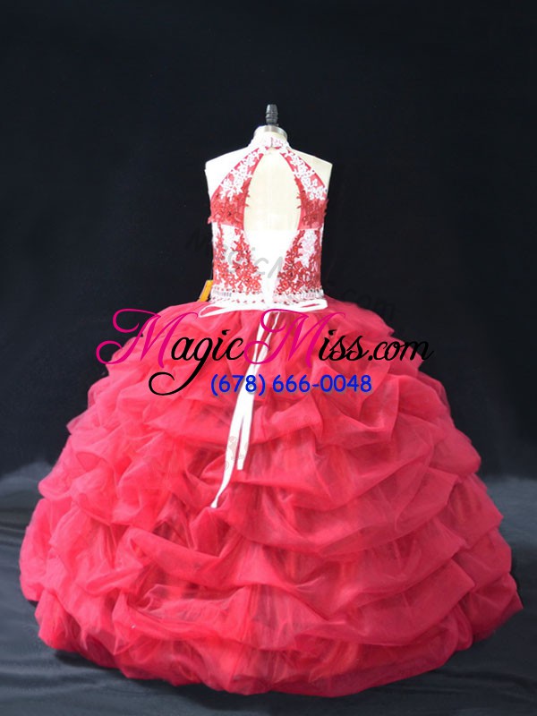 wholesale shining beading and lace sweet 16 quinceanera dress red backless sleeveless floor length