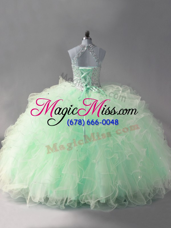 wholesale simple apple green lace up 15 quinceanera dress beading and ruffles sleeveless floor length