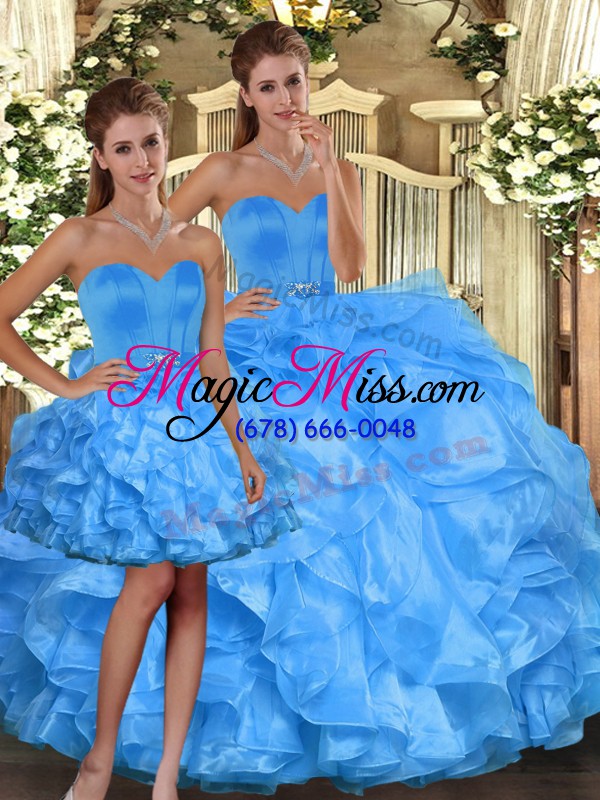wholesale sweetheart sleeveless organza quince ball gowns ruffles lace up