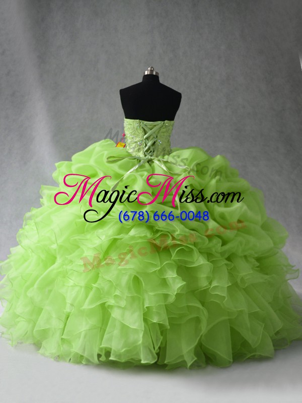 wholesale sleeveless organza floor length lace up ball gown prom dress in with beading and ruffles and pick ups