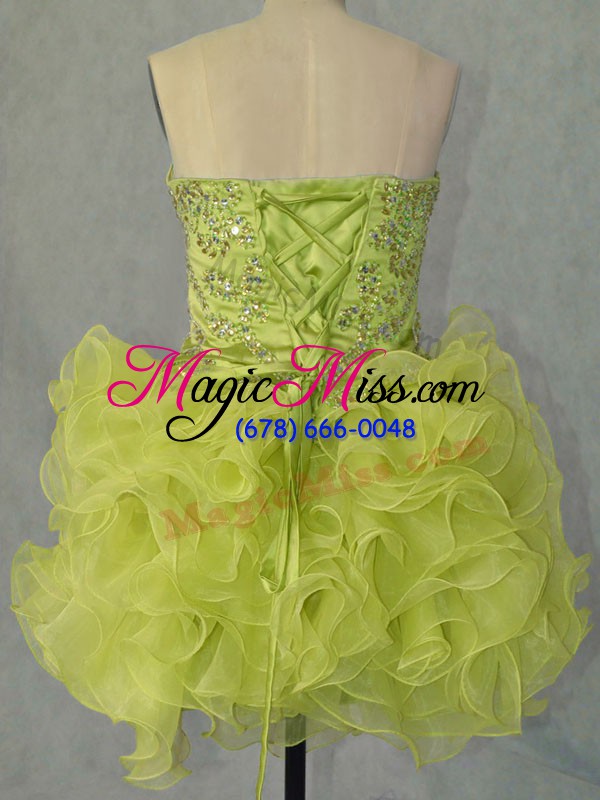 wholesale high class organza sweetheart sleeveless lace up beading and ruffles prom evening gown in yellow green