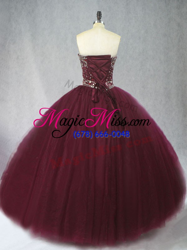 wholesale tulle sweetheart sleeveless lace up beading 15th birthday dress in burgundy
