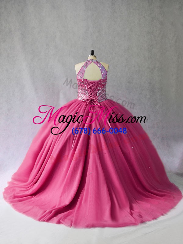 wholesale sleeveless brush train lace up beading quinceanera gown