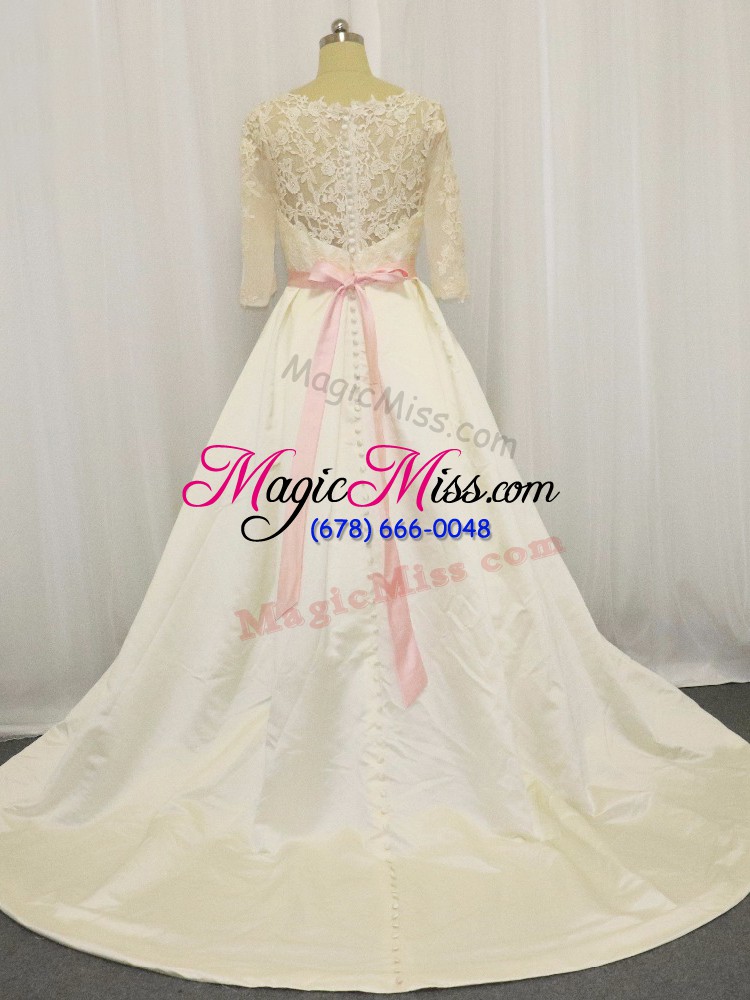 wholesale white scoop zipper beading and lace bridal gown brush train half sleeves