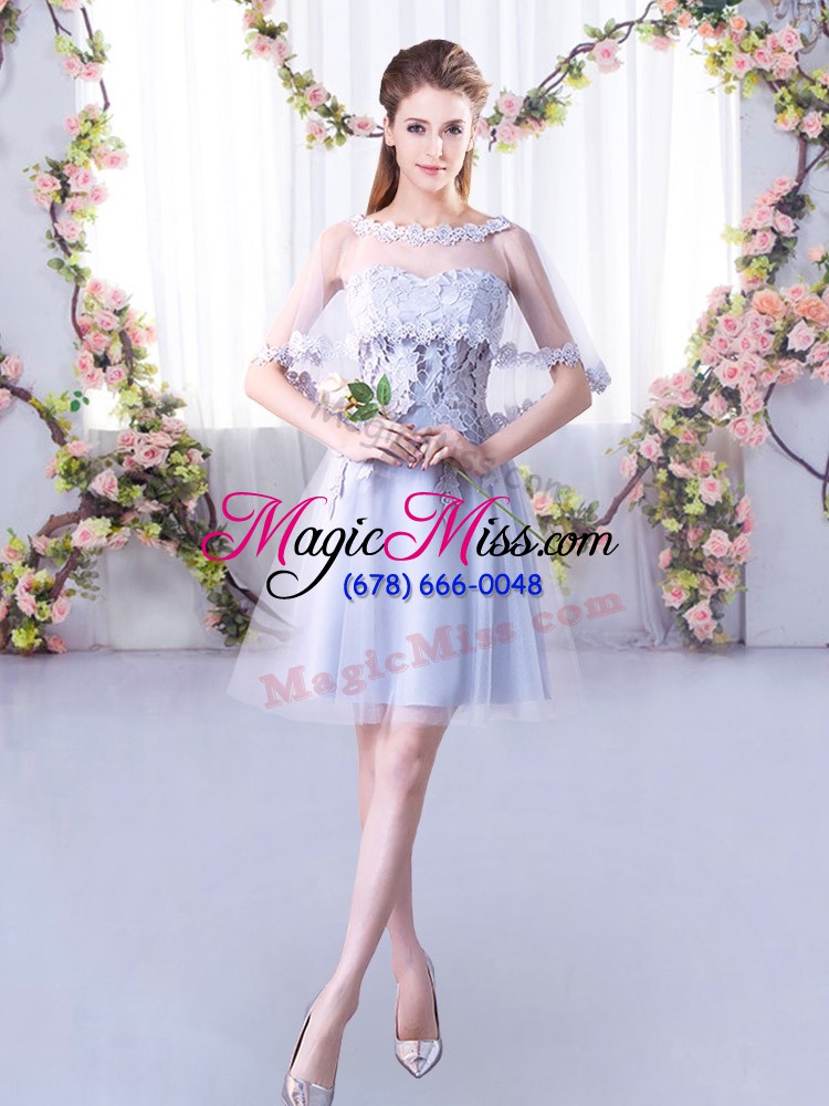 wholesale grey sleeveless mini length lace lace up court dresses for sweet 16