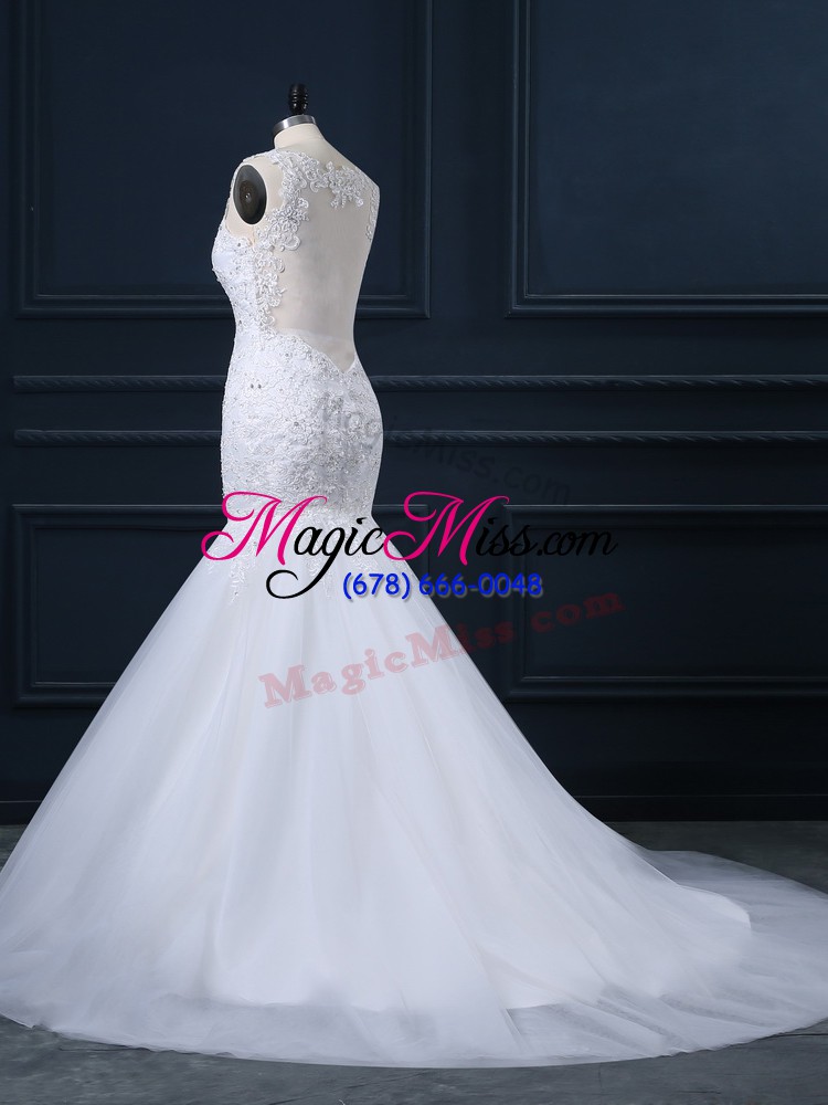 wholesale white straps neckline lace wedding dress sleeveless side zipper