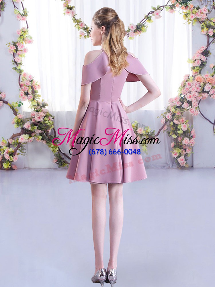 wholesale custom design a-line bridesmaids dress lavender high-neck chiffon short sleeves mini length zipper