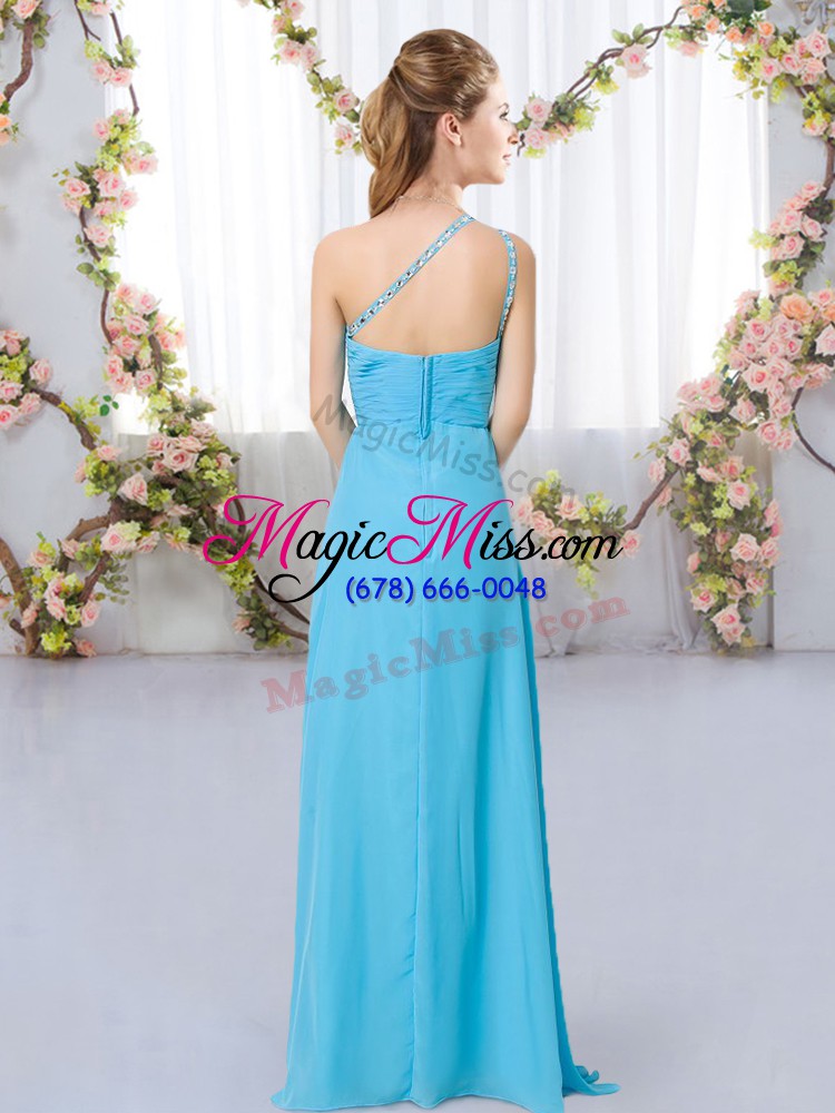 wholesale fashion lilac empire one shoulder sleeveless chiffon floor length zipper beading bridesmaid dress