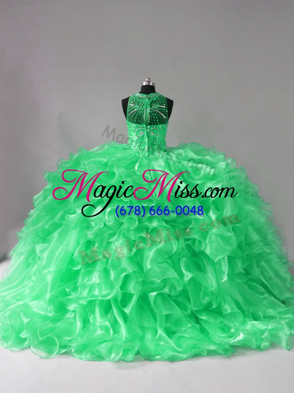 wholesale customized ball gowns sleeveless green sweet 16 dresses brush train lace up