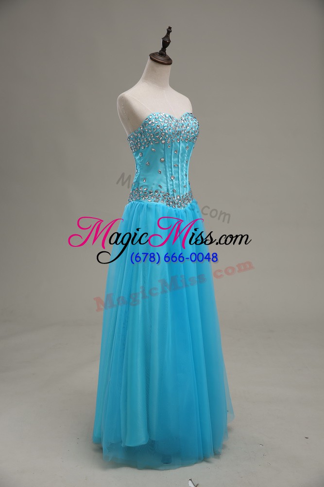 wholesale custom design aqua blue sweetheart lace up beading prom evening gown sleeveless