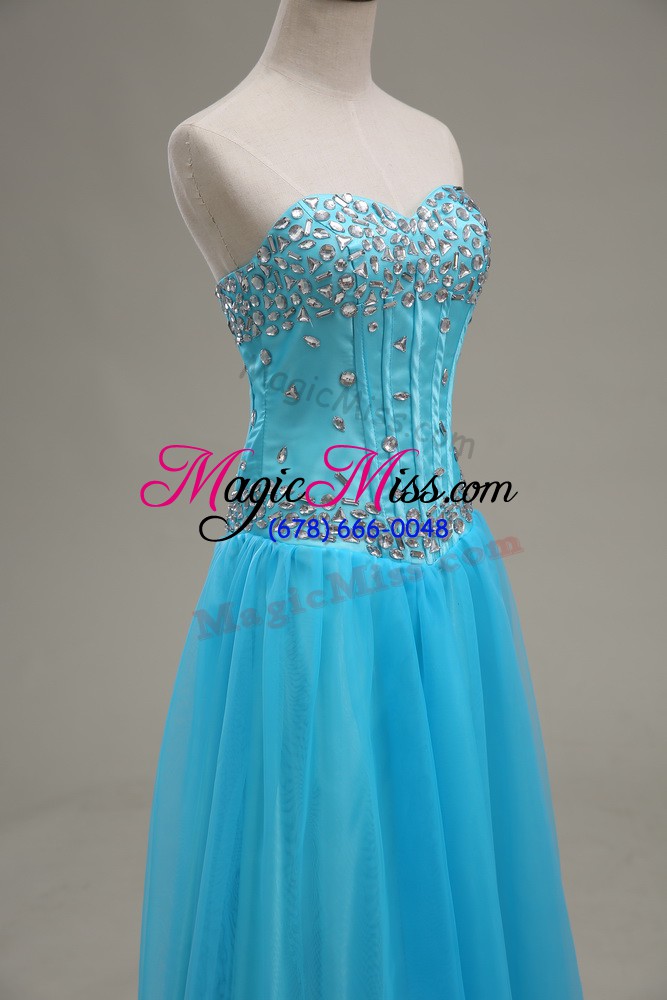 wholesale custom design aqua blue sweetheart lace up beading prom evening gown sleeveless