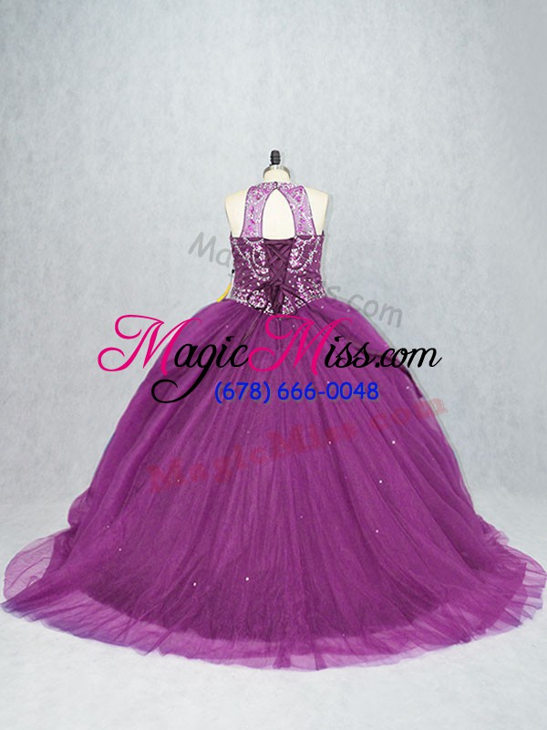 wholesale purple 15 quinceanera dress scoop sleeveless lace up