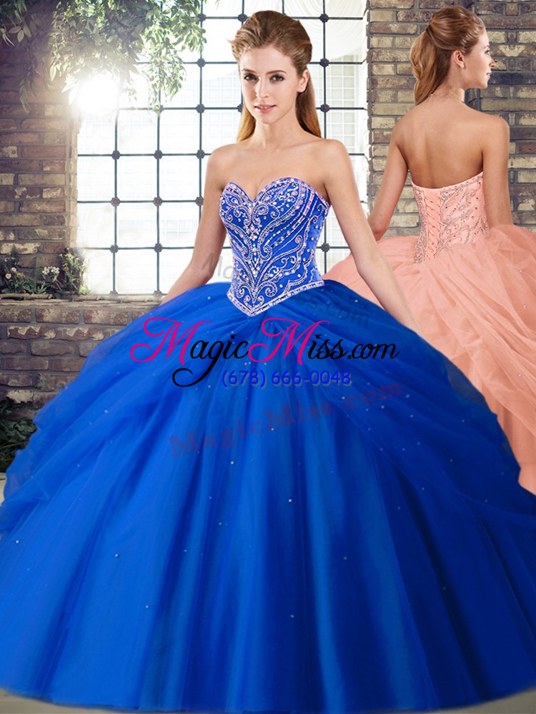 wholesale perfect tulle sleeveless vestidos de quinceanera brush train and beading and pick ups