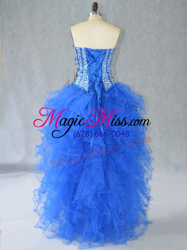 wholesale sweetheart sleeveless lace up oscars dresses blue organza