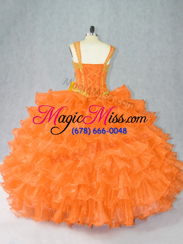wholesale floor length lace up quinceanera dress orange for sweet 16 and quinceanera with beading and ruffles