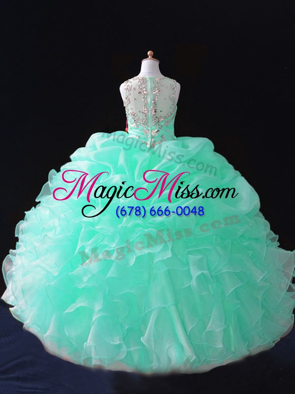 wholesale custom fit apple green zipper little girl pageant gowns beading and ruffles and pick ups sleeveless floor length