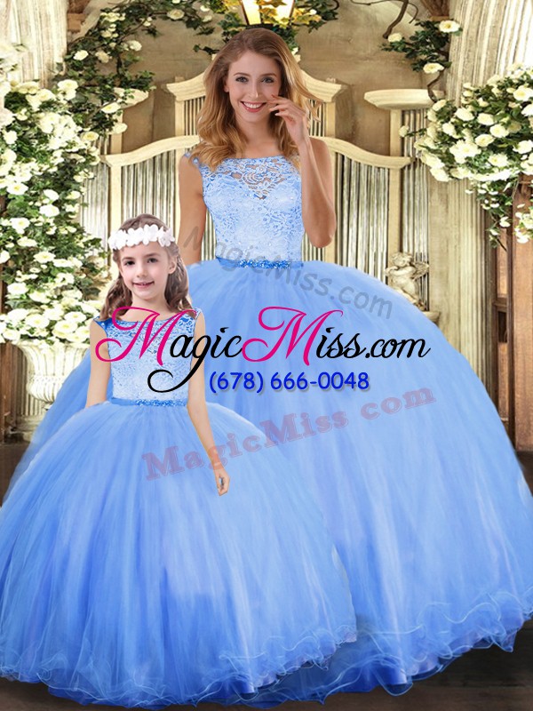 wholesale sleeveless floor length lace clasp handle sweet 16 dress with blue