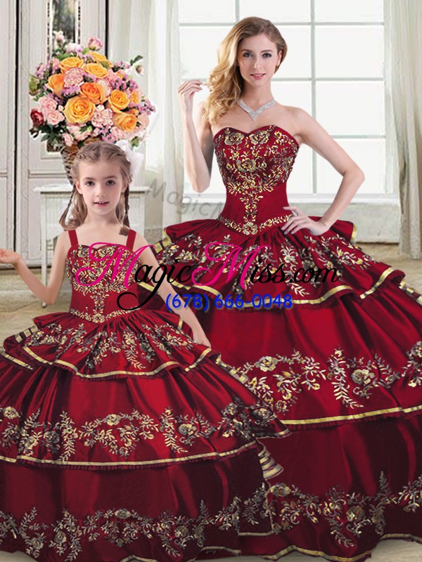 wholesale most popular wine red sleeveless satin and organza lace up sweet 16 quinceanera dress for sweet 16 and quinceanera