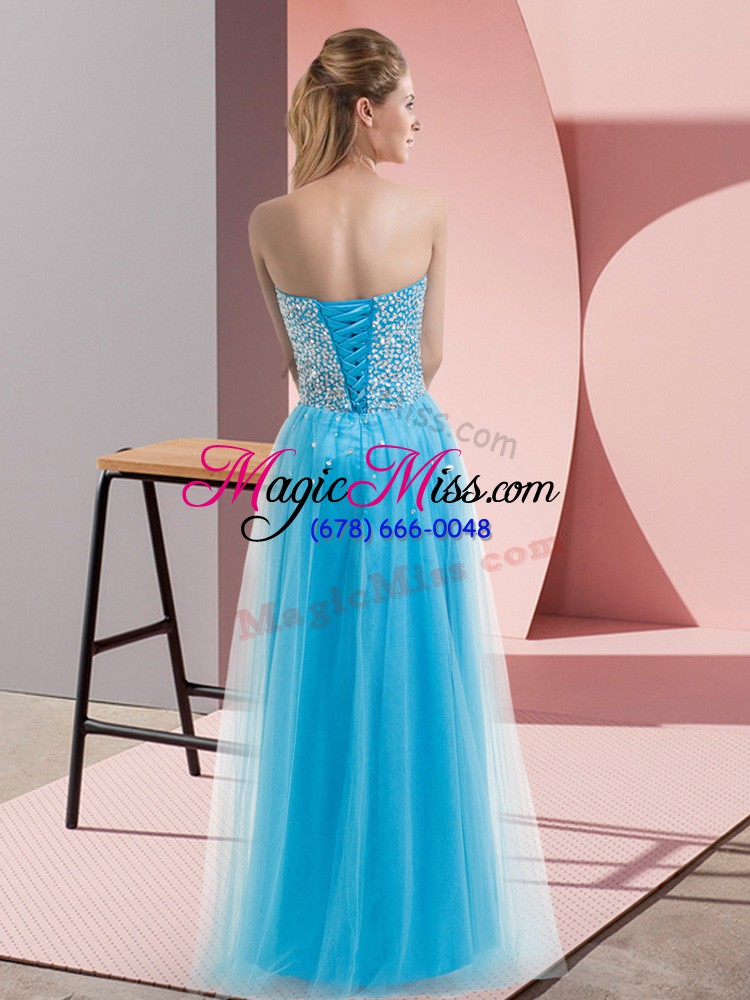 wholesale fantastic empire prom party dress blue sweetheart tulle sleeveless floor length lace up