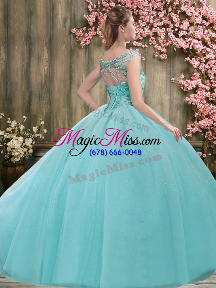 wholesale fantastic sleeveless tulle floor length lace up quinceanera dress in green with beading