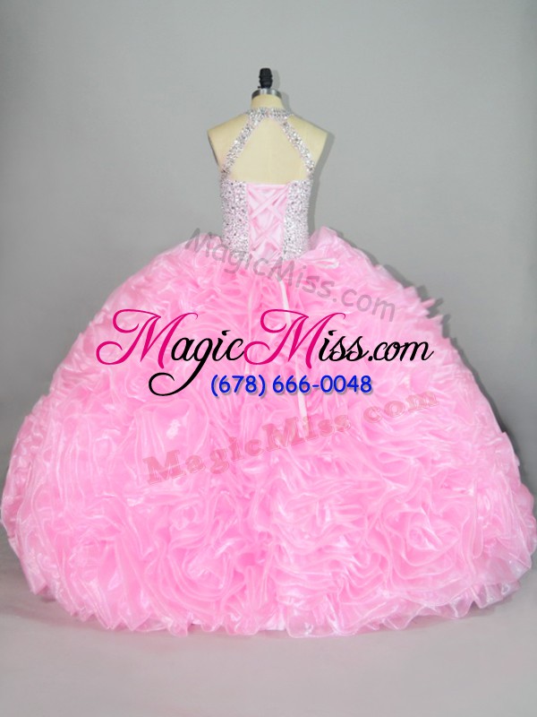wholesale best selling baby pink quinceanera dress sweet 16 and quinceanera with beading and ruffles halter top sleeveless lace up