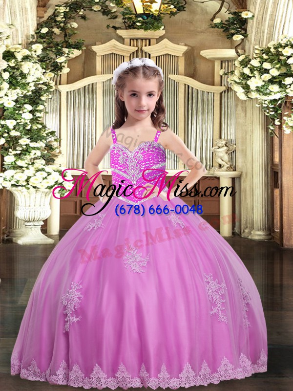 wholesale lilac sleeveless appliques floor length little girls pageant dress