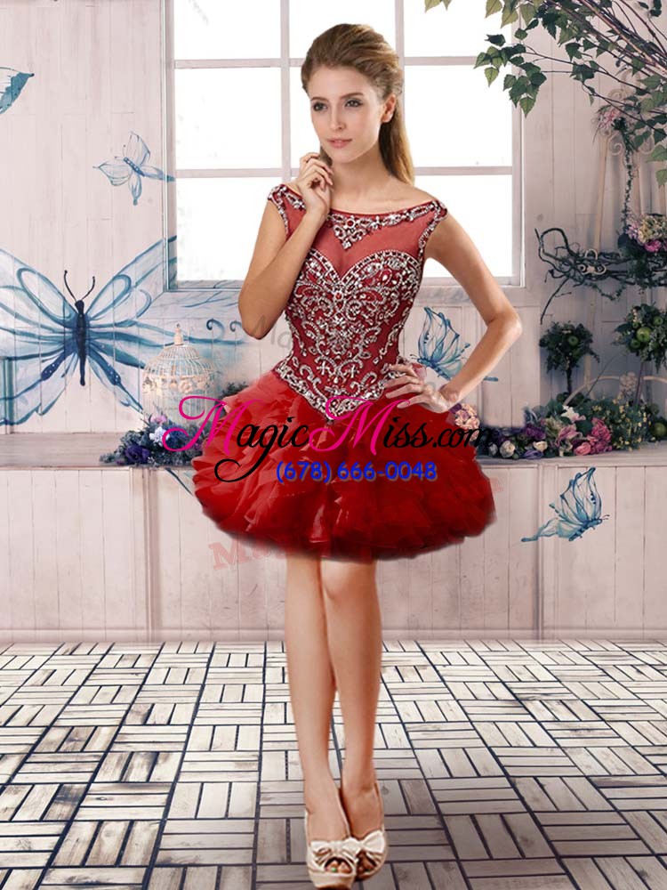 wholesale red sleeveless beading and ruffles floor length 15th birthday dress