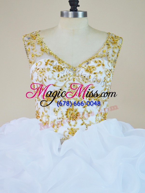 wholesale dynamic sleeveless beading and pick ups lace up quinceanera gowns with white brush train