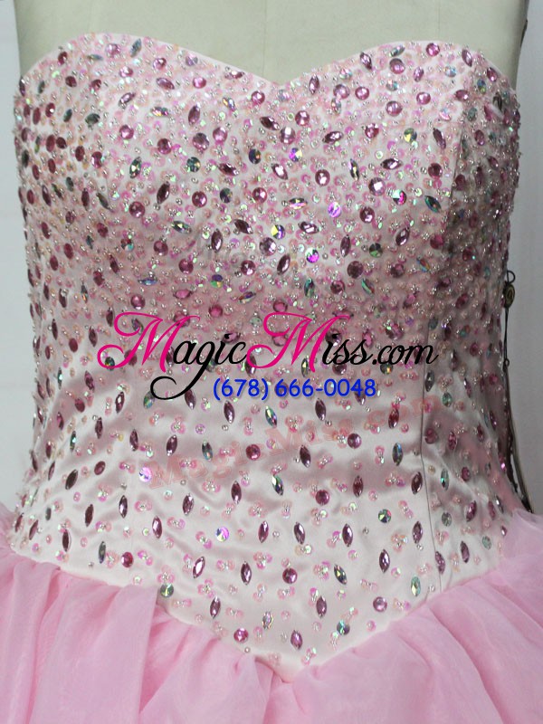 wholesale pink lace up sweetheart beading and ruffles 15 quinceanera dress organza sleeveless