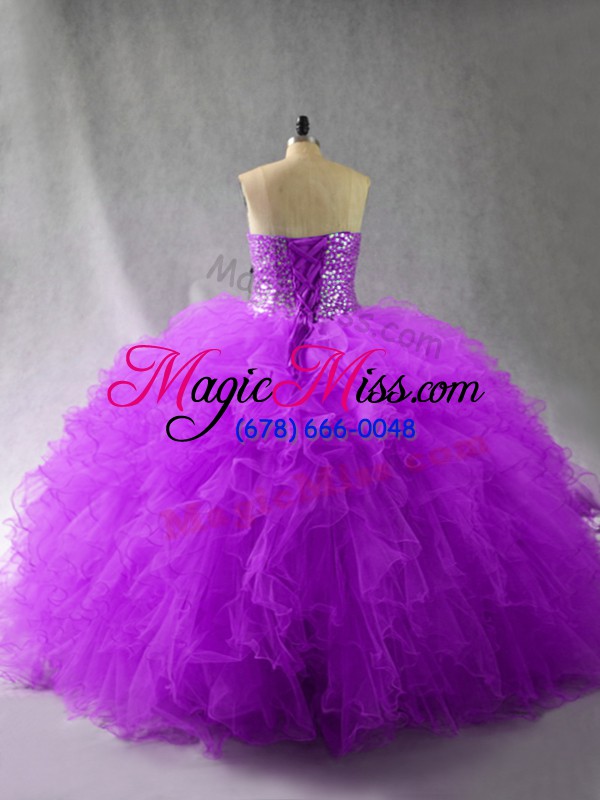 wholesale ball gowns quince ball gowns purple sweetheart tulle sleeveless floor length lace up