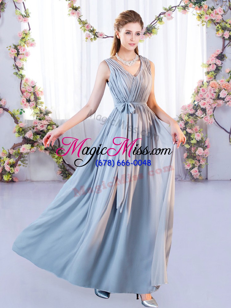 wholesale super grey sleeveless chiffon lace up bridesmaids dress for wedding party