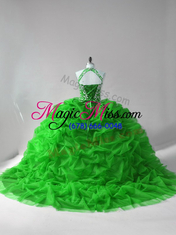 wholesale green sleeveless court train beading and pick ups quinceanera gown