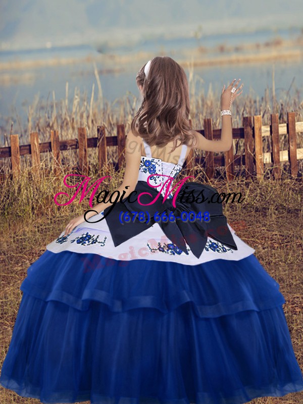 wholesale straps sleeveless kids formal wear floor length embroidery olive green tulle
