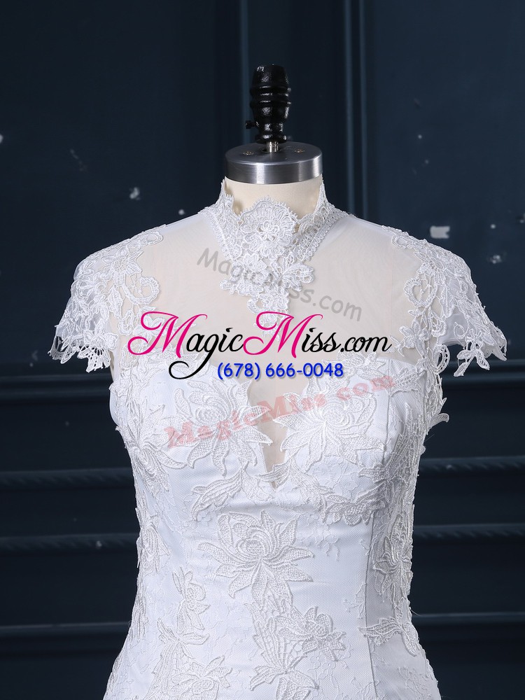 wholesale pretty white cap sleeves lace clasp handle bridal gown