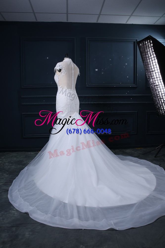wholesale pretty white cap sleeves lace clasp handle bridal gown