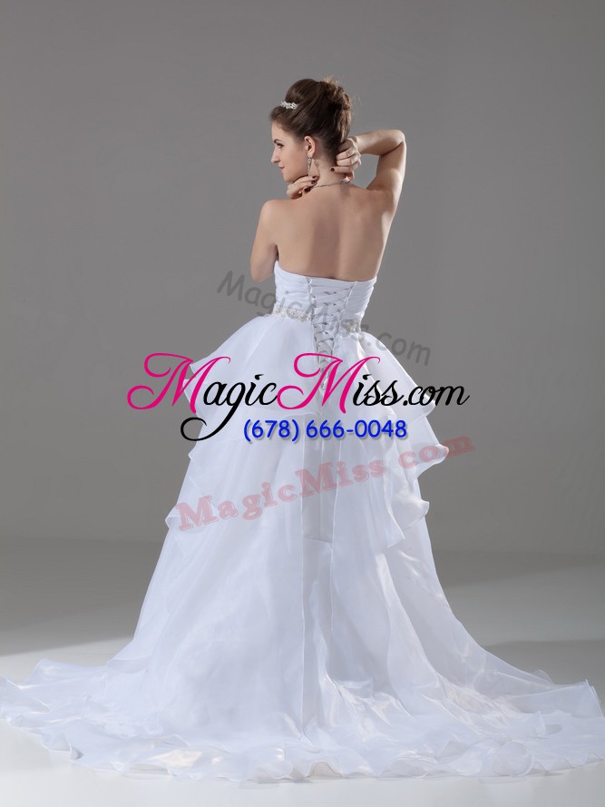 wholesale a-line sleeveless white wedding dress brush train lace up