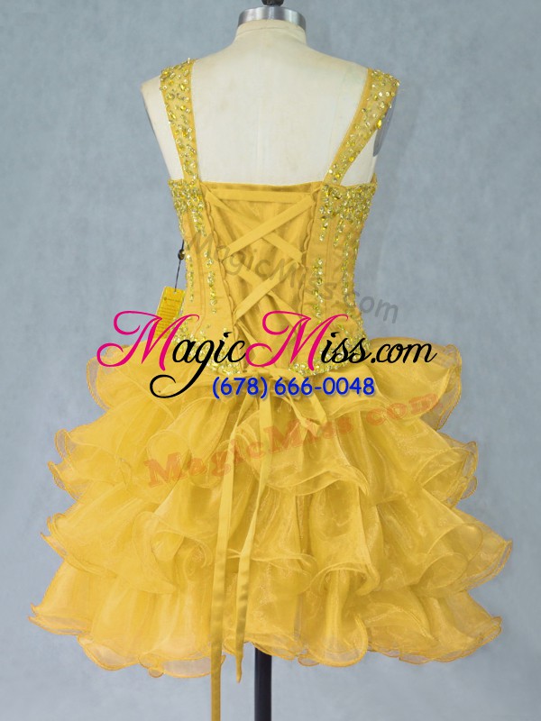 wholesale hot selling gold homecoming dress online prom and party with beading and ruffled layers straps sleeveless lace up