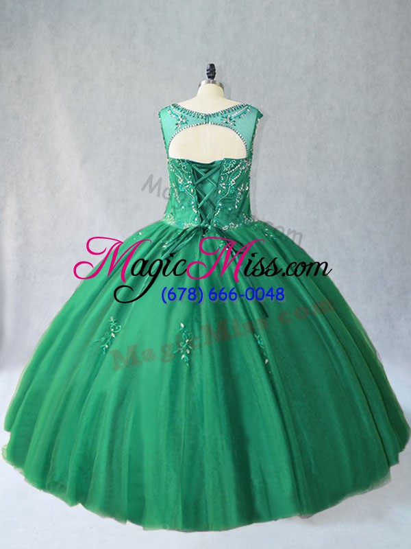wholesale ball gowns sweet 16 quinceanera dress green scoop tulle sleeveless floor length lace up